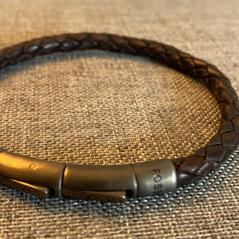 Fossil Skinny Braided Leather Bracelet